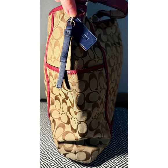 Coach Signature C Park Hobo Shoulder Bag Khaki Crimson F30341 - Picture 6 of 13